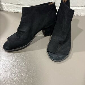 Gentle Souls Pippa Black Suede Open Toe Block Heel Booties